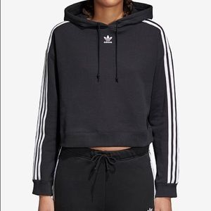 Adidas Cropped Cotton Three-Stripe Hoodie SZ M